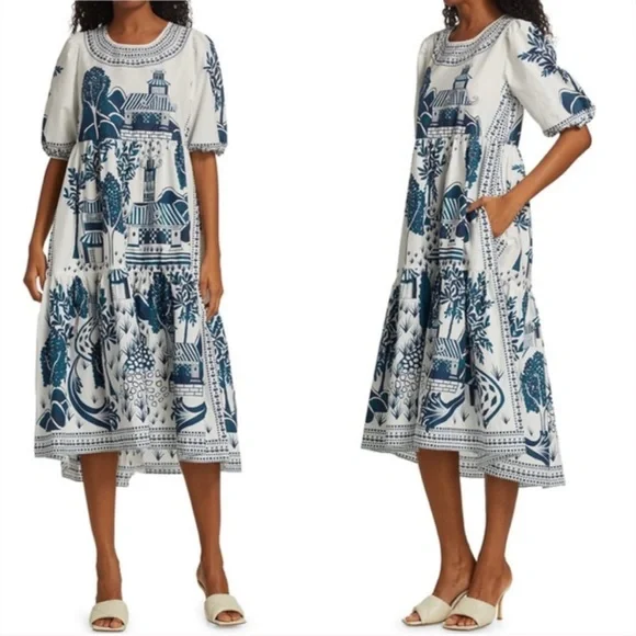 knee length dresses for ladies Farm Rio Flowerful Garden Midi Dress
